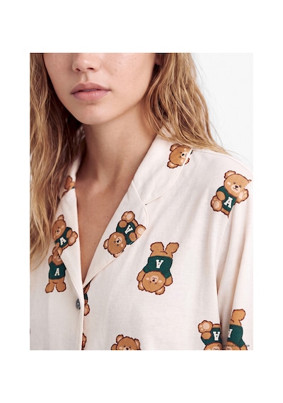 Lcw Young Pembe Gömlek Yaka Baskılı Kadın Pijama Takımı