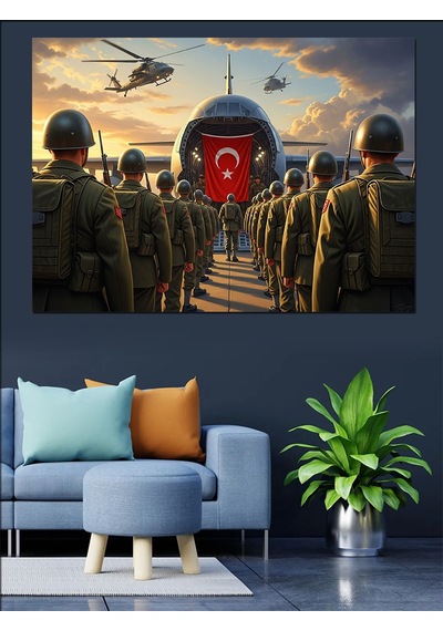 Ahşap Tablo Türk Bayraklı Askerler Ve Operasyon