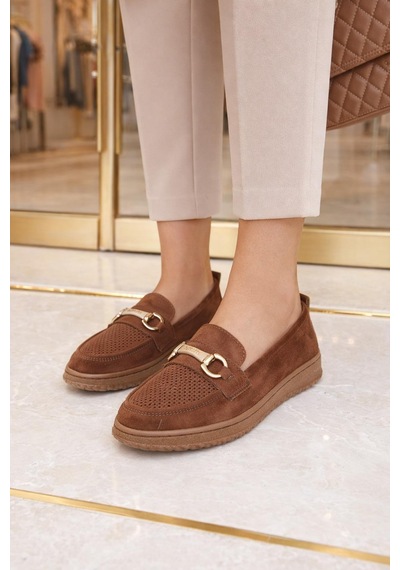 Modaonn Kadın Süet Tokalı Loafer Taba