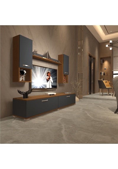 Decoraktiv Eko 5da Mdf Std Tv Ünitesi Tv Sehpası Ceviz - Antrasit