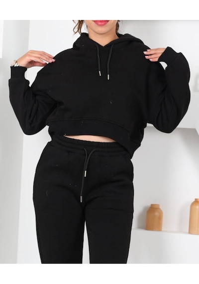 İs Bercete İs Berceste Beli Lastikli Kapüşonlu 3 İplik Siyah Kadın Sweat Alt Üst Takım Siyah İs Bercete İs Berceste Beli Lastikli Kapüşonlu 3 İplik Siyah Kadın Sweat Alt Üst Takım Siyah