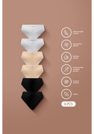 Auw İz Yapmayan Basic Kadın High-leg Bikini Külot Modal Pamuk - Softfit Beyaz,ten,siyah