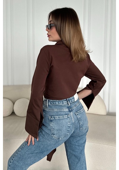 Bbbutikbasic Bağlamalı Poplin Gömlek Bb0250 Kahverengi