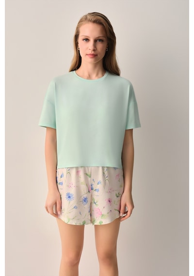 Suwen Magnolia Tişört Şort Pijama Takımı Sh26516667s338 Ekru