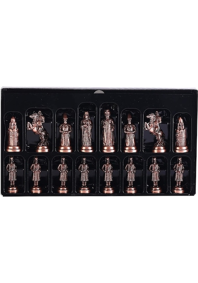 Büyük Boy Metal Osmanlı Bizans Satranç Takımı Antik Ve Katlanır Sedef Desenli Mdf Ahşap Satranç Tahta 43x43 Cm.