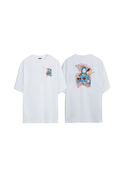 Thewert Unisex İsa Mesih İllüstrasyon Ön Arka Baskılı Beyaz Oversize T-shirt