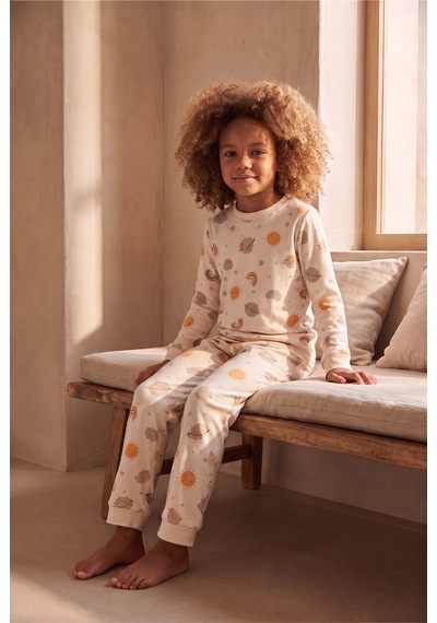 Katia&bony Çocuk Gezegen Desenli Pijama Takımı Ekru Ekru