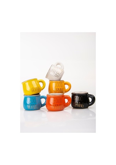 Tr Mukko Home 6'li Renkli Porselen Espresso Fincan Seti Gold Yazılı Good Morning Tasarım,çok Renkli Diğer