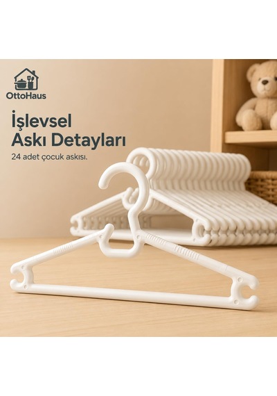 Ottohaus 24 Adet Çocuk Askısı, Beyaz Plastik Elbise Askısı