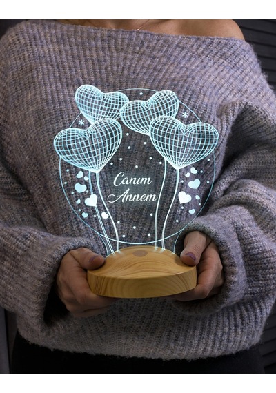 Anneler Günü Hediyesi, Anneye Hediye, Anneye Doğum Günü Hediyesi Balon Kalpler Küre Kişiye Özel 3d Led Lamba Sku: Smgstkcba4377ef2 .