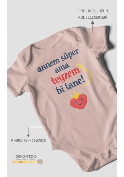 Morivokids Annem Süper Ama Teyzem Bi Tane Kısa Kollu Bebek Body %100 Pamuk Pastel Pembe
