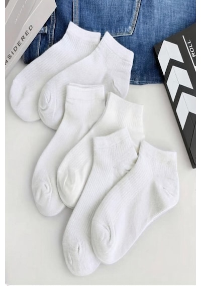 Ozzy Socks 6 Çift Beyaz Pamuklu Çizgili Derbili Patik Çorap Konfor Seti Beyaz