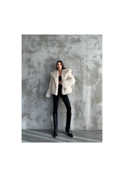 Asur Boutique Asur Butik Kadın Oversize Kesim Çıt Çıtlı Astarlı Kürk Mont Bej