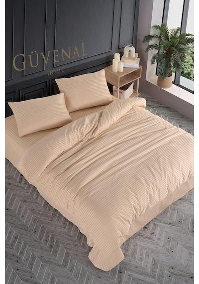 Deluxe Pamuk Saten Çift Kişilik Kutulu Nevresim Takımı Saten Nevresim Çeyizlik Deluxe20, Kapuçino, 200 X 220 Çok Renkli