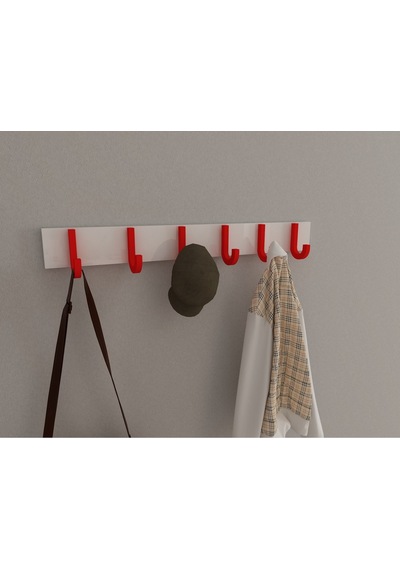 Hepsi3boyutlu Modern Duvar & Kapı Baston Askılık - 6 Adet Kırmızı J Askılık - Model No : 6 Kırmızı