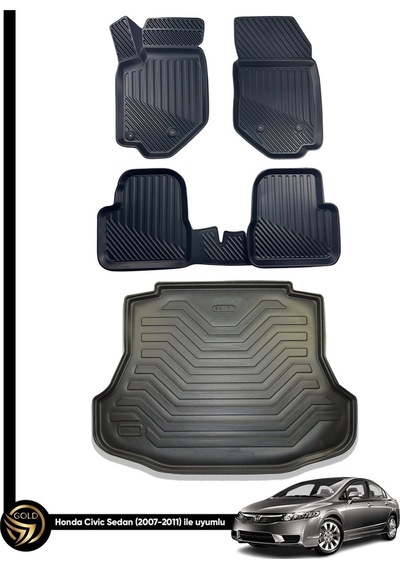 Honda Civic 3d Havuzlu Paspas Sedan 2007-2011 + Bagaj Havuzu Kauçuk Set Nova