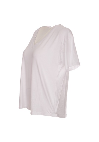 Ysatis V Yaka Oversize Minimalist Kadın Bluz - Kısa Kol - Günlük Beyaz