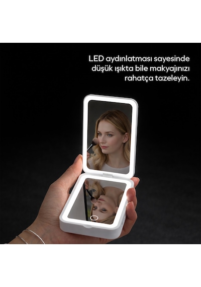 Woyax Ledli Makyaj Aynalı Powerbank 3000mah Taşınabilir Şarj Cihazı Apple Uyumlu iPhone Samsung Xiaomi Beyaz
