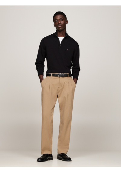 Tommy Hilfiger Pıma Org Ctn Cashmere Zıp Mock Erkek Siyah Kazak - Mw0mw28049 Siyah