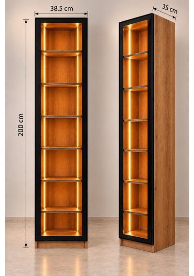 İmobsan Ahşap Renkli Led Işıklı Cam Kapaklı Vitrin Dolabı 6 Mdf Raflı