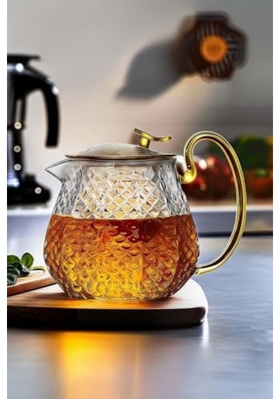 Cam Demlik 550 Ml - Dayanıklı Cam Süzgeçli Ve Altın Kulplu Çay Keyfi Diğer