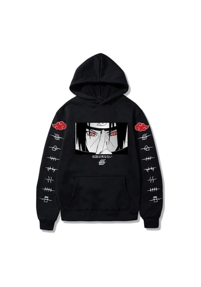 Startmore Anime Naruto Uchiha Siyah Unisex Normal Kalıp Kapşonlu Hoodie Siyah