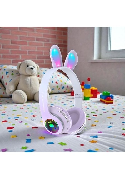 Ayrex Tavşan Kulaklı Bluetooth Kulaklık, Renkli Led Işıklı, 5.0 Versiyon, Ayarlanabilir Büyüklük, Hafıza Kart