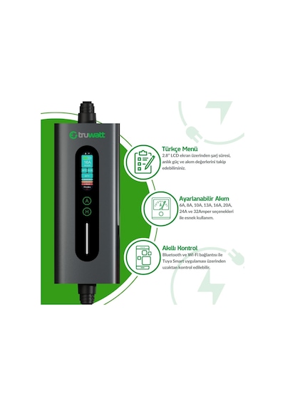 Truwatt Zta320 7kw Taşınabilir Elektrikli Araç Şarj Cihazı 32a/220v 20 Metre