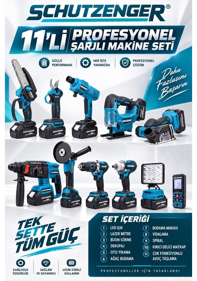 Şarjlı 11 Makine Profesyonel 4 Akülü Germany Kömürsüz Setli
