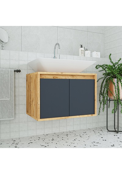 Banos Roomart 2 Kapaklı Lavabolu Ahşap-Antrasit Mdf 65 Cm Dolap Antrasit
