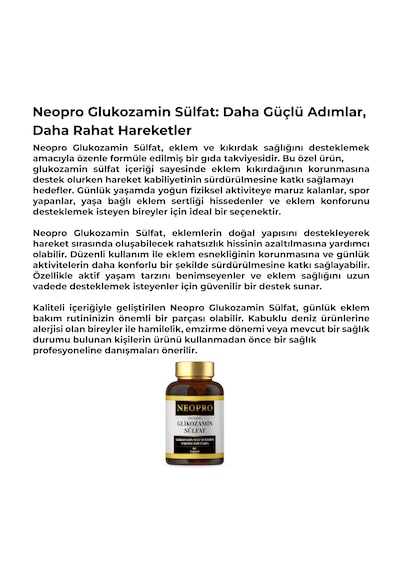 Neopro Glikozamin Sülfat 1500 Mg 60 Tablet Takviye Edici Gıda