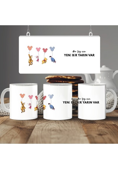 Winnie The Pooh Tasarım Yeni Bir Yarın Temalı Kupa Bardak Umut, Yeniden Başlama, Hediye Bardak Beyaz