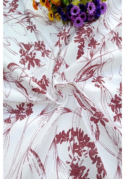 Bordo Çiçekli 100x100cm Pamuk Keten Masa Örtüsü