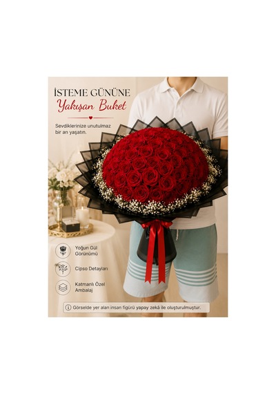 101 Güllü İsteme Çiçeği Kırmızı Kadife Yapay Gül Buketi Büyük Boy Söz Nişan Çiçeği - 914466398 Diğer