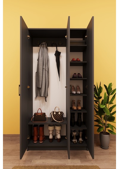 Asra Trend Vestiyer & Portmanto V-07 %100 MDF 3 Kapaklı Ayakkabılık Dolabı Koyu Gri