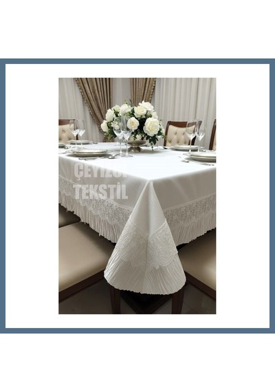 Buradabulabilirsin Dantelli Yemek Masası Örtüsü 160x220cm Tek Masa Bbz Çok Renkli