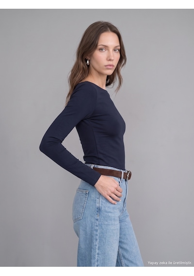 Dilvin 31332 Kayık Yaka Uzun Kollu Top-k.lacivert