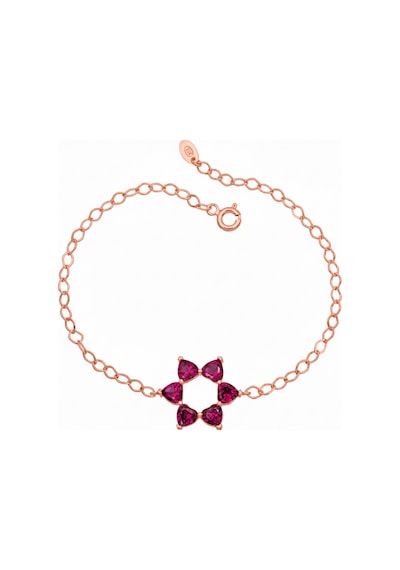 Aşkın Fısıltısı Mekik Zincirli Kalp Bileklik Ruby Taşlı 925 Ayar Gümüş Rose