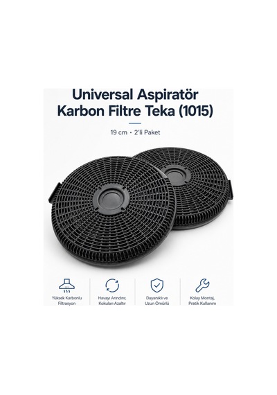 Universal Aspiratör Karbon Filtre Teka 1015 19 Cm / 2 Li Paket Siyah