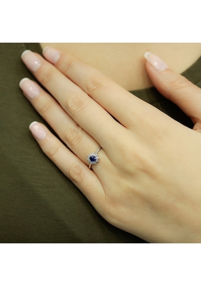 Lova Pırlantalı Oval Safir Anturaj Yüzük - 1050243