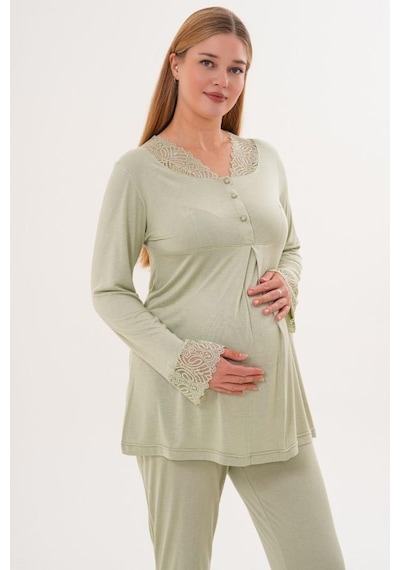 Mecit Pijama Mecit 5808 Kadın Hamile Lohusa Pijama Takımı Yeşil