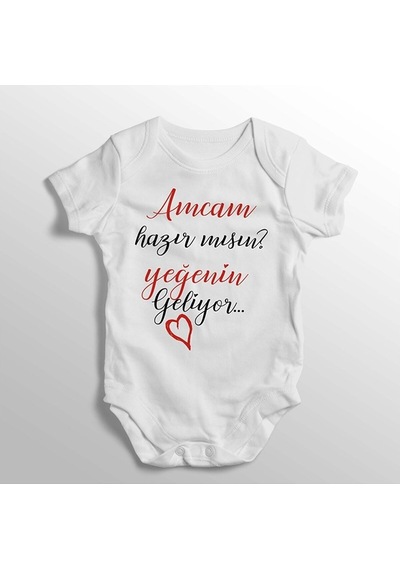 İmaj Tuğbababy Amcam Hazır Mısın Yeğenin Geliyor Yazılı Baskılı Bebek Zıbını Beyaz