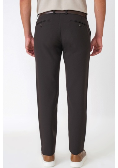 Comfort Fit Yan Cepli Esnek Pamuklu Kahverengi Pantolon P 1234