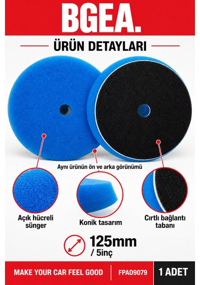 Bgea Mavi Sert Destek Tabanlı Pasta Süngeri 125 Mm 5 İnç Polisaj Pedi 1 Adet