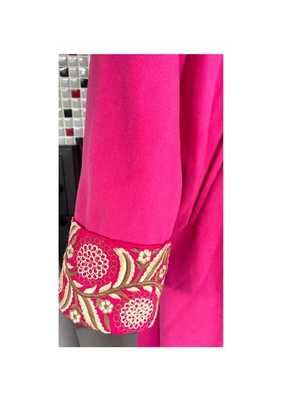 Lila Mare Tekstil Fuşya Pembe Kaşe Kolları Nakışlı Kaban Manto Pembe Pembe