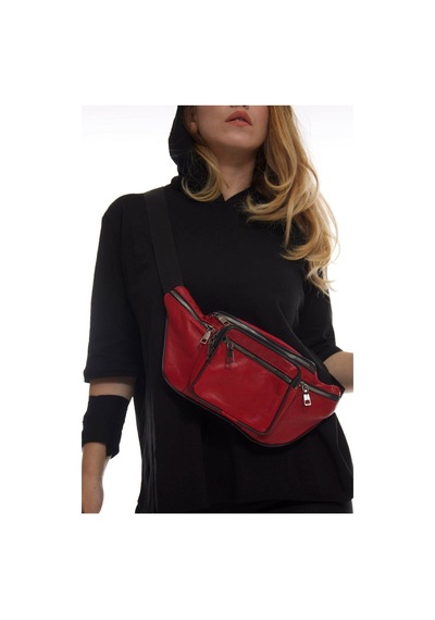 Nahitatyana Unisex Kırmızı Çok Cepli Hakiki Deri Freebag Bel Çantası Ve Omuz Çantası Kırmızı - 121763658 Kırmızı