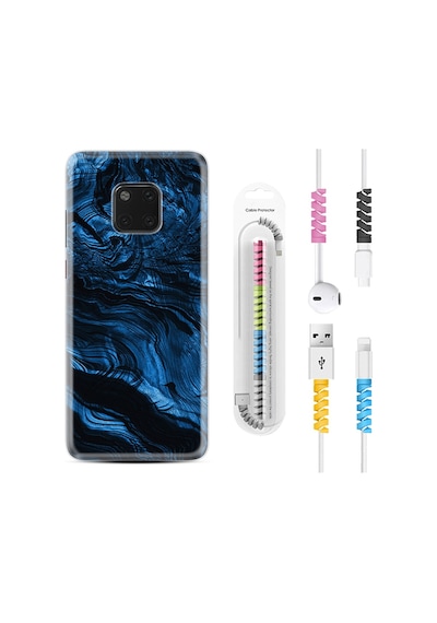 Huawei Mate 20 Pro Kılıf Kablo Koruyuculu Blue Marble 1379