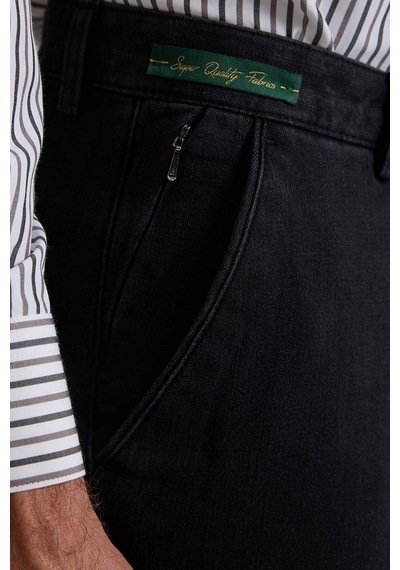 Ysf Erkek Siyah Regular Fit Yan Cepli Kot Pantolon