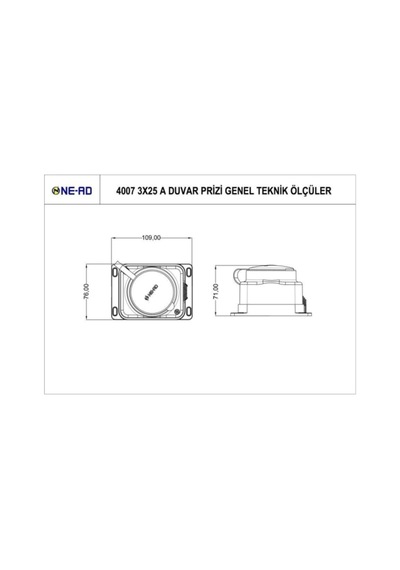Nead 3x25a Kauçuk Kapaklı Sıva Üstü Trifaze Priz Duvar Prizi 4x25