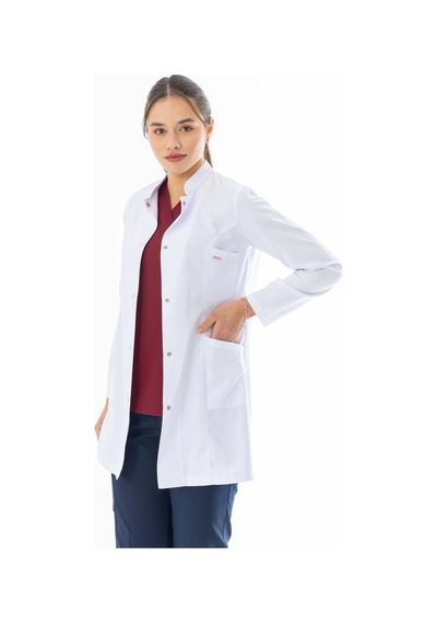 Hakim Yaka Orta Boy Kadın Doktor Önlüğü Alpaka Kumaş Beyaz Bko002 Beyaz